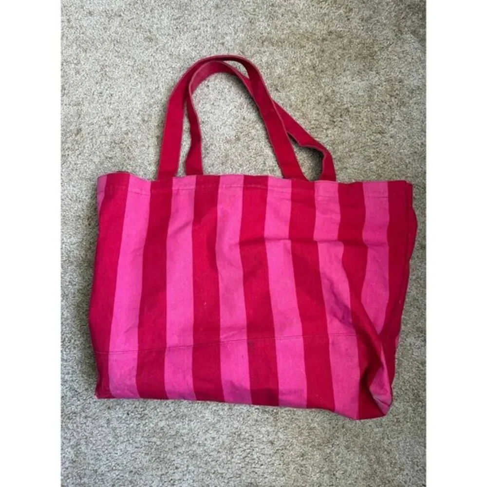 Victoria's Secret Iconic‎ Pink Striped Canvas Tote Large Shopping Beach Bag Y2K